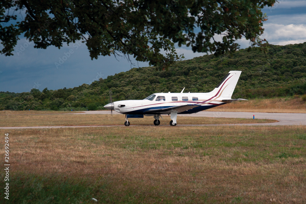 Small passenger plane after landing. Vrsar, Croatia. Small passenger plane after landing. Vrsar, Croatia.