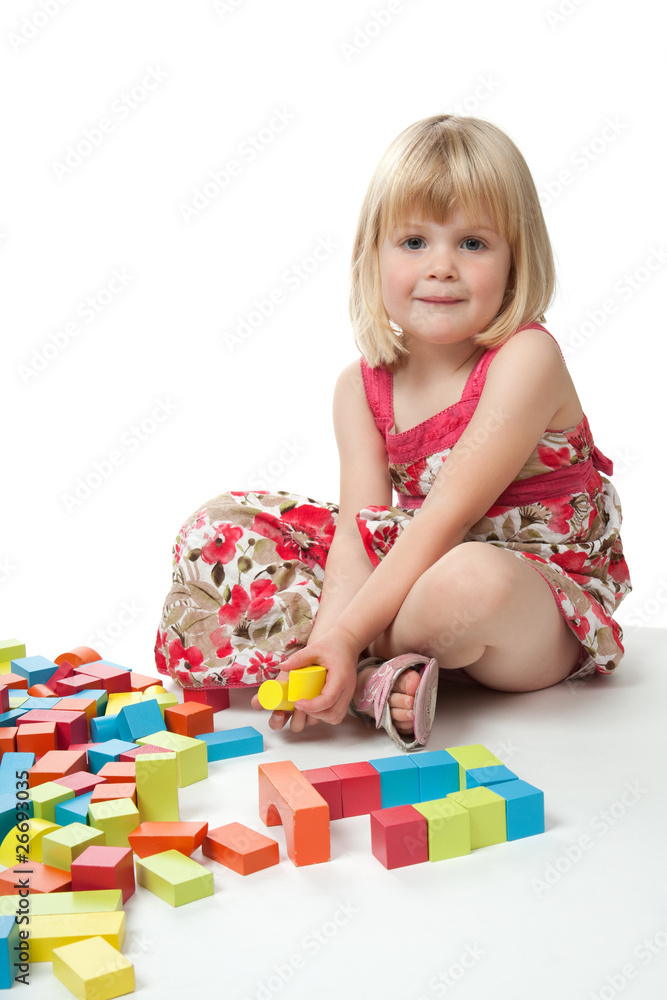 4 Year Old Girl Playing With Blocks 4 Year Old Girl Playing With Blocks