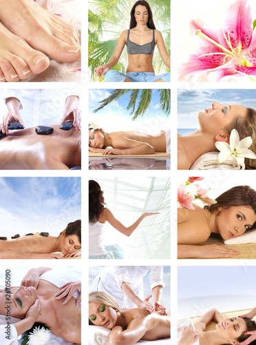 A collage of different spa treatment images