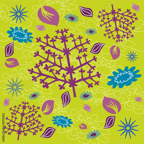 Fond Motif Fleurs et Feuillages