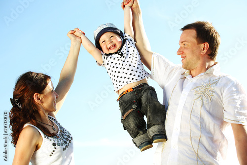 happy family in sky