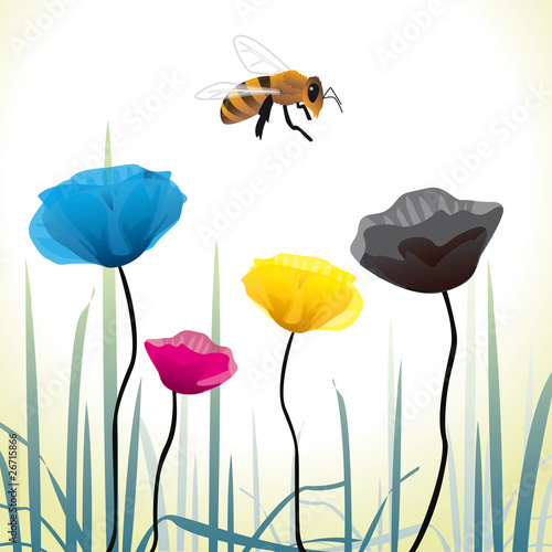 Coquelicots des couleurs de l'imprimerie, vecteur