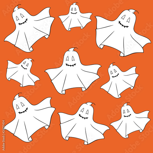 Ghosts on orange background.
