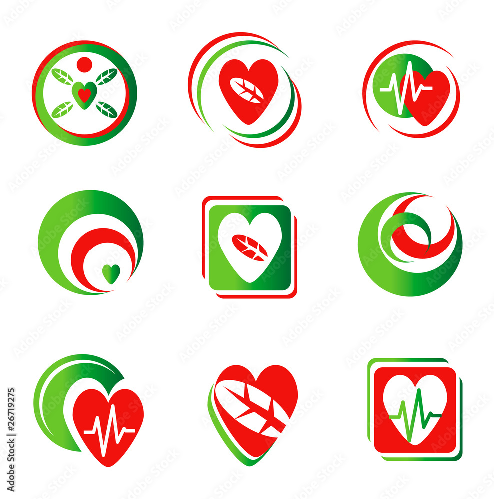 Set of heart symbols and bio eco signs for design. Jpeg version Set of heart symbols and bio eco signs for design. Jpeg version