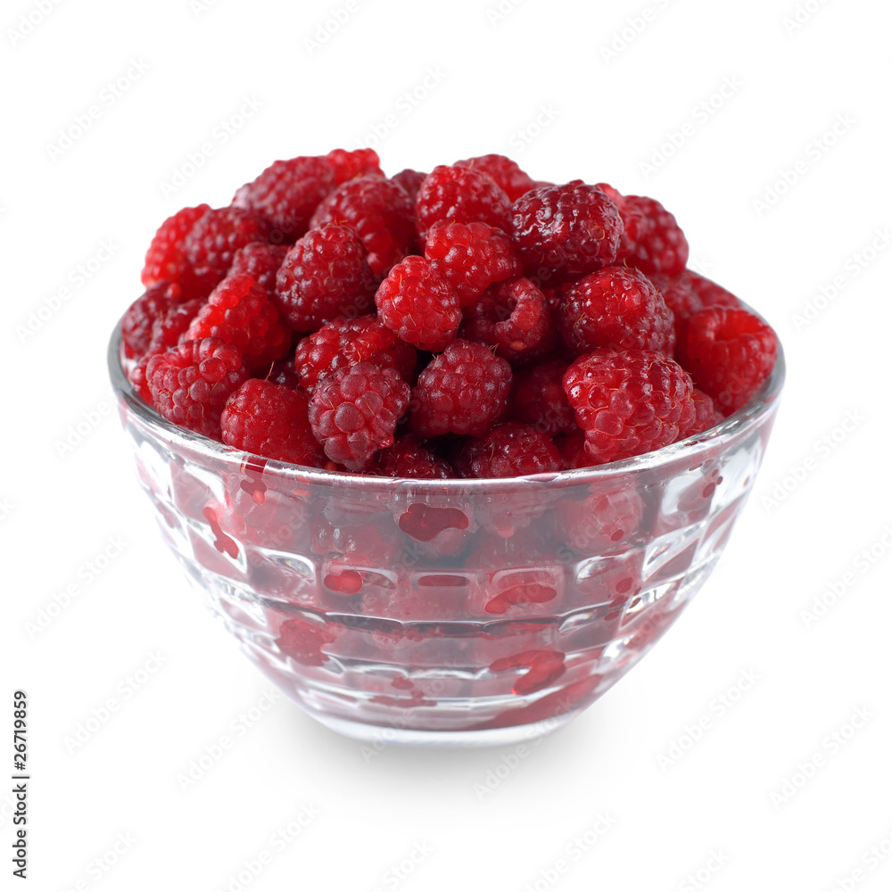 ripe raspberry in a dish isolated on white background ripe raspberry in a dish isolated on white background