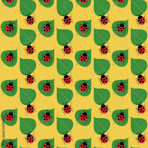 seamless background with ladybirds and leaves