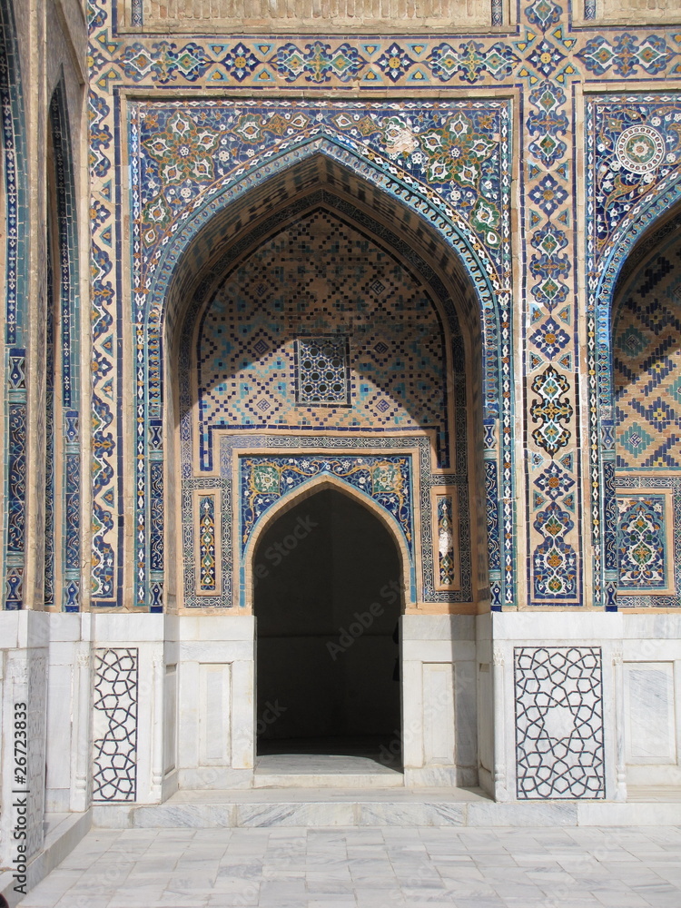 detail of Minarets of Registan, Samarkand, Uzbekistan
