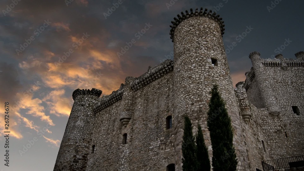 Timelapse of Ancient Stone Castle at Sunset with Dramatic Sky Timelapse of Ancient Stone Castle at Sunset with Dramatic Sky