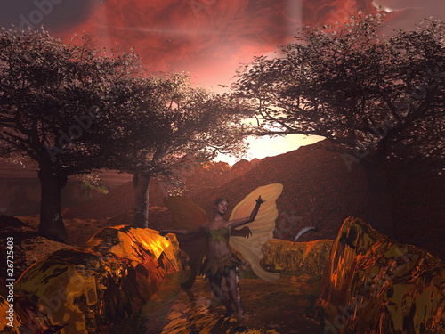 Die Elfe in der untergehenden Sonne