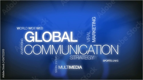 Global communication tag cloud headlines animation photo