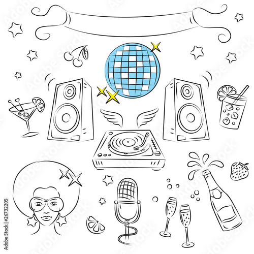 Vector Sketch Clipart Set "Disco Party"