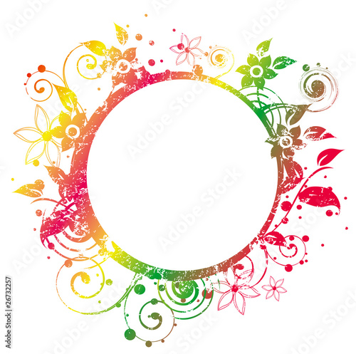 Round Frame decorated with grunge texture and floral elements