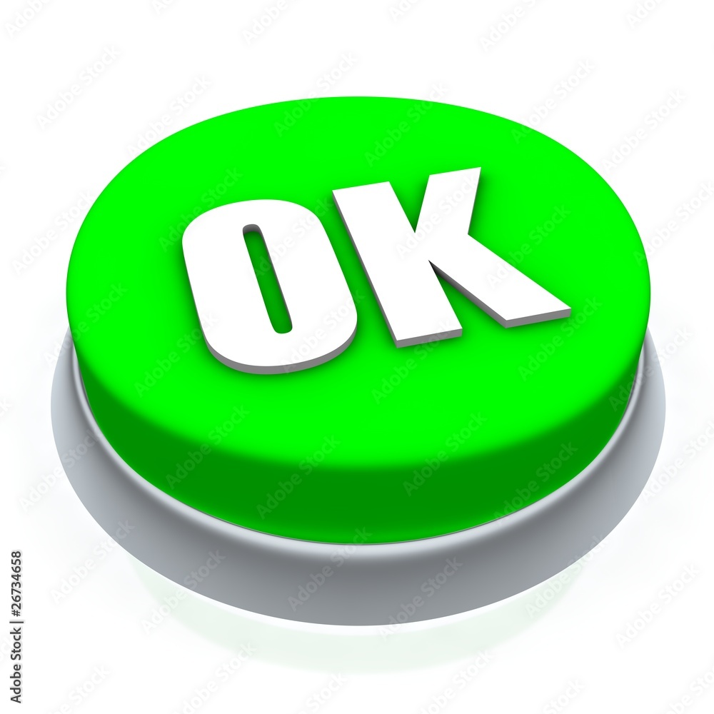 OK round button 3d. Isolated on white. OK round button 3d. Isolated on white.