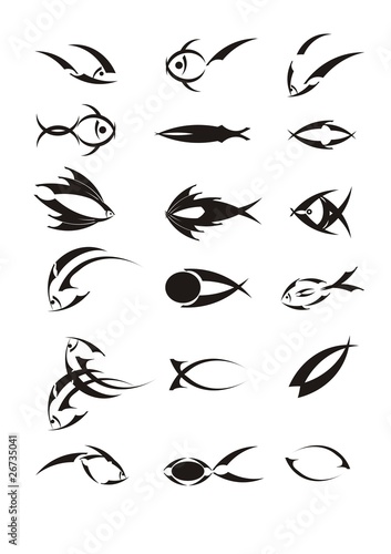 Icons of fishes. Black on the white
