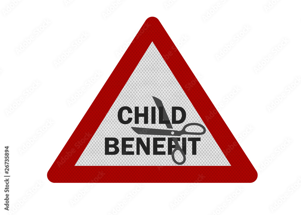 'Child Benefit Cuts' represented by a photo-realistic 'warning' 'Child Benefit Cuts' represented by a photo-realistic 'warning'