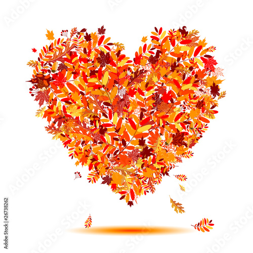 I love autumn! Heart shape from falling leaves