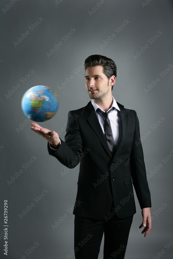 World globe map sphere in businessman hand World globe map sphere in businessman hand