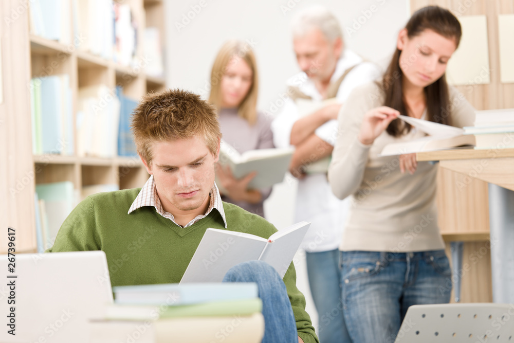 Fototapeta premium High school library - Student with book