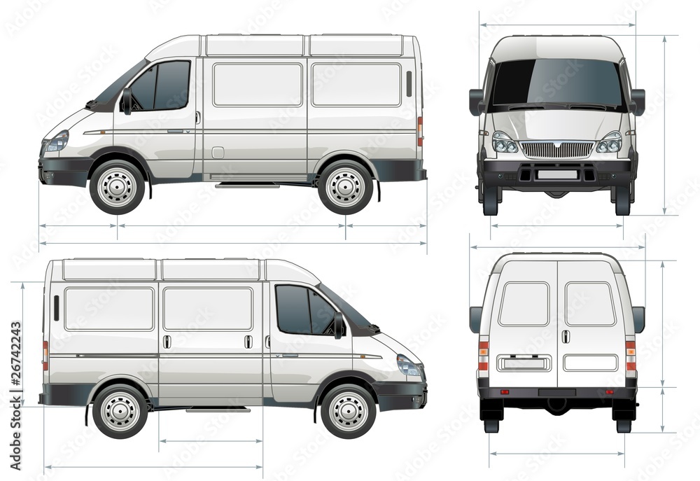 Vector delivery / cargo van in dimensions