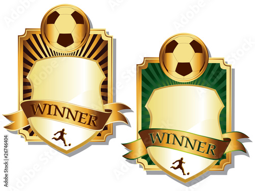 two golden soccer emblems vector