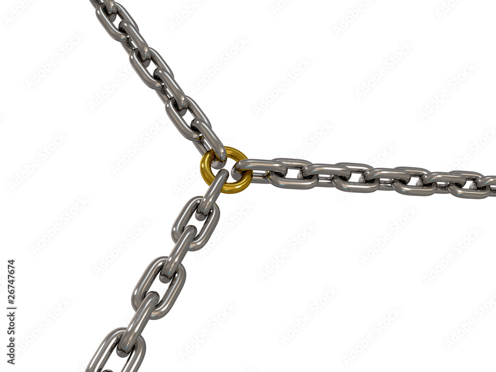 The chains connected by chain link on white The chains connected by chain link on white