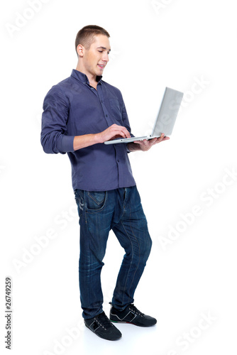 man with laptop. Full-length portrait