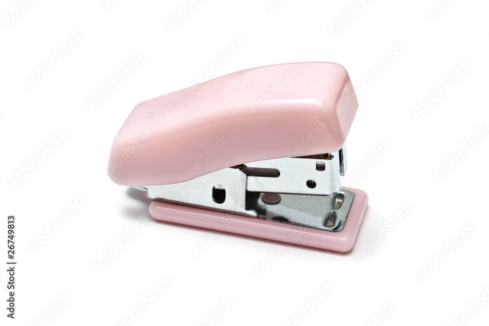Pink mini stapler isolated on white Pink mini stapler isolated on white