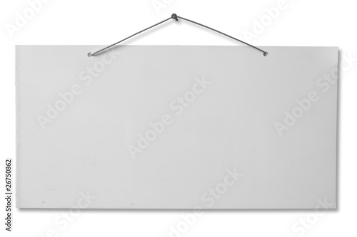 White lacquered sheet hanging on a nail - clipping path