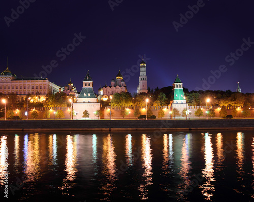 kremlin from river at night in Moscow