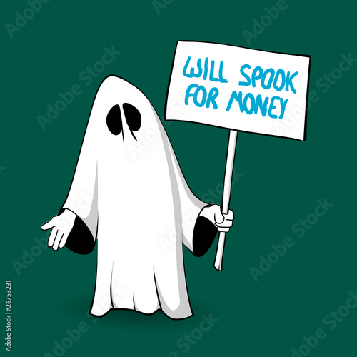 gespenst mit schild will spook for money