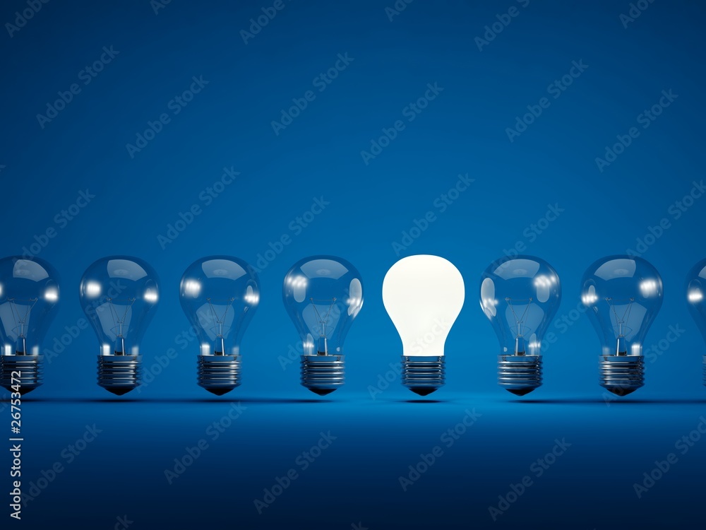 Row of light bulbs on blue background Row of light bulbs on blue background