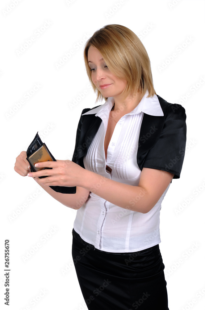 young business woman with a wallet young business woman with a wallet
