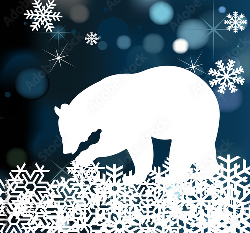 Bear in winter background vector with snowflakes
