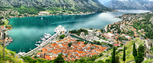 Panoramic view of Kotor bay and Kotor city, Montenegro photo