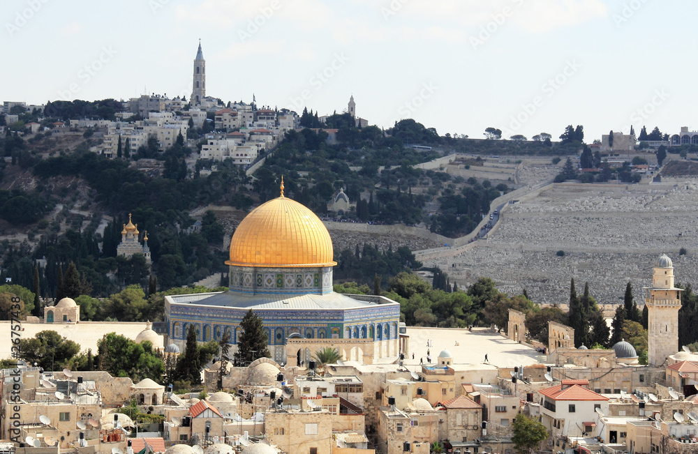 Old city of Jerusalem. Temple Mount: Dome on the Rock, Russian c