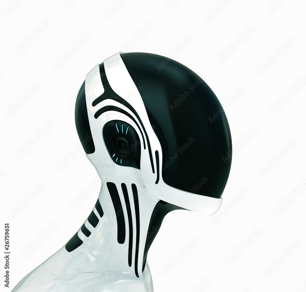 Futuristic robotic head in helmet