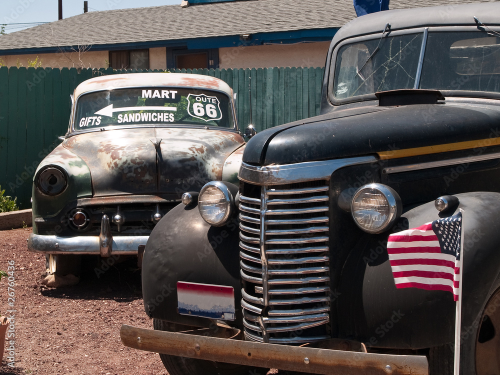 Old cars in the famous route 66 road