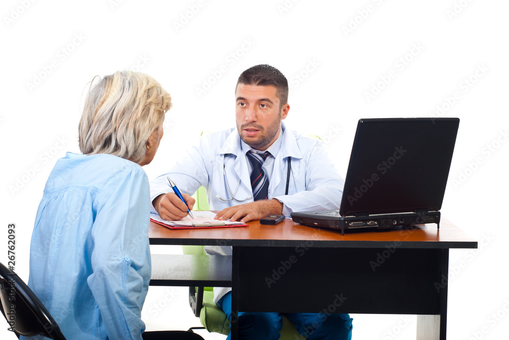 Physician man explaining to senior woman Physician man explaining to senior woman