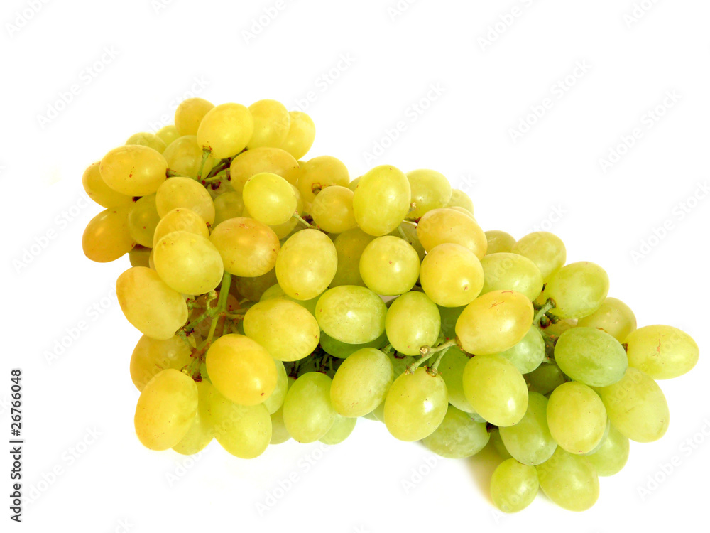 Bunch of green grapes on white. isolation