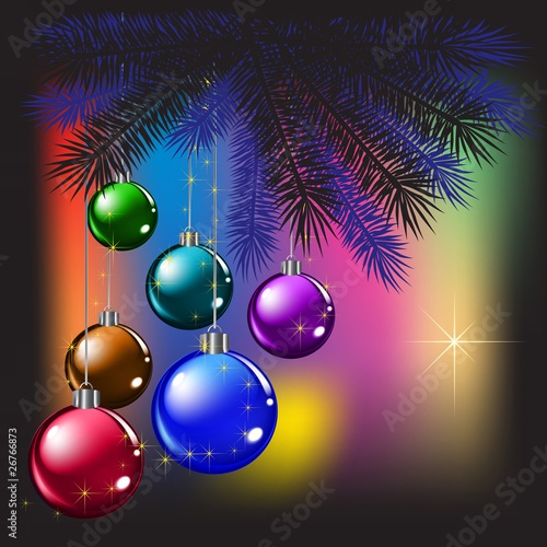 Christmas tree and balls on a colored background