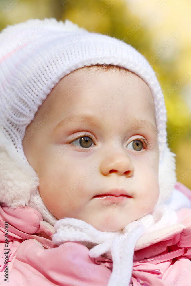 Portrait close up of the baby on walk. Portrait close up of the baby on walk.