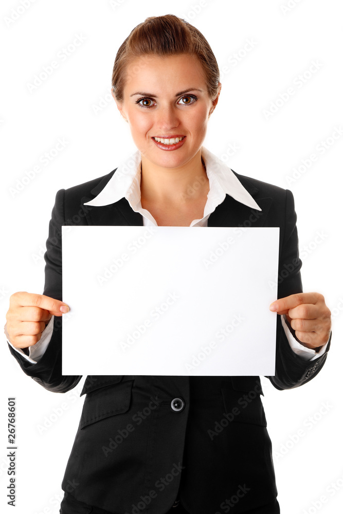 modern business woman holding empty white paper modern business woman holding empty white paper