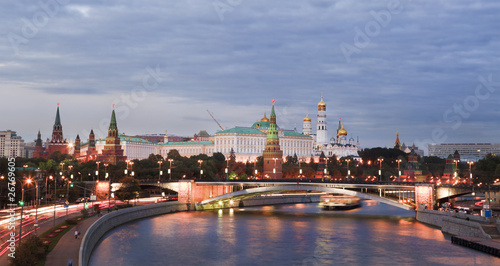 View of Moscow river and Kremlin embankment at the night
