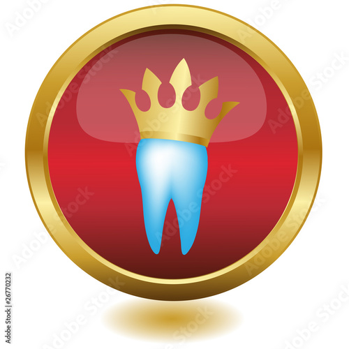 Tooth In Golden Crown,Button.Vector