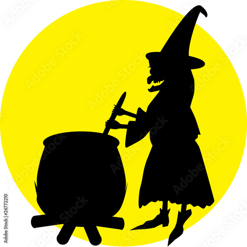 Witch boiling poison in cauldron