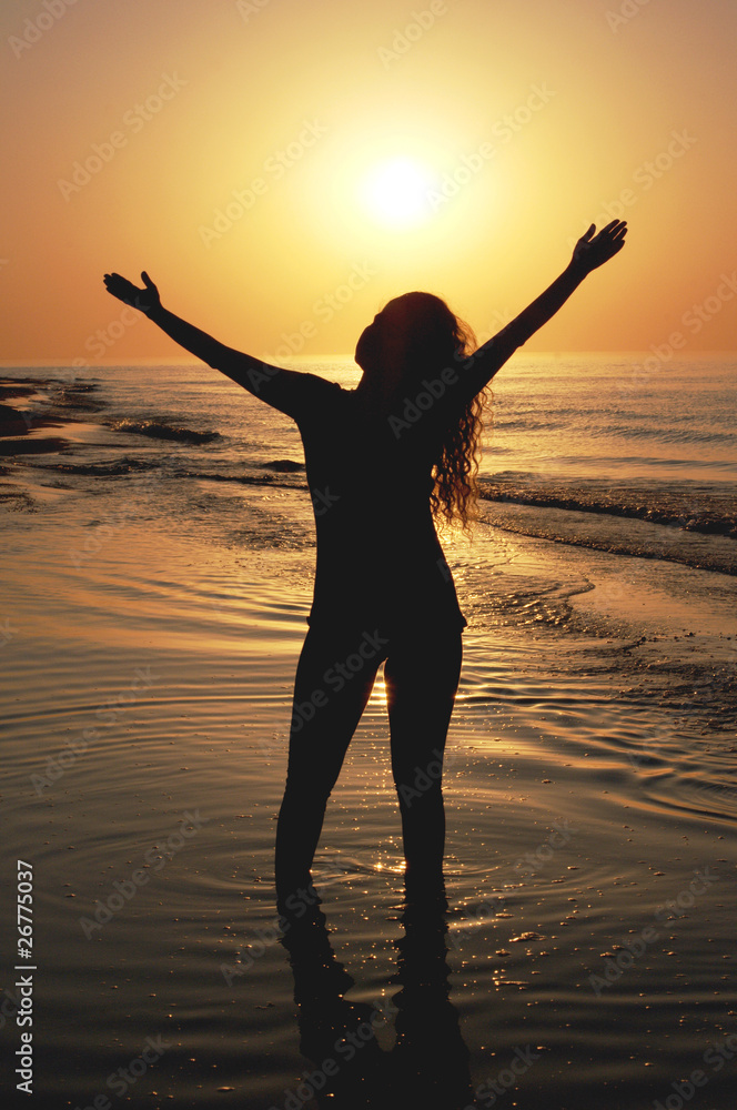 Fototapeta premium Silhouette of a woman at the sunset