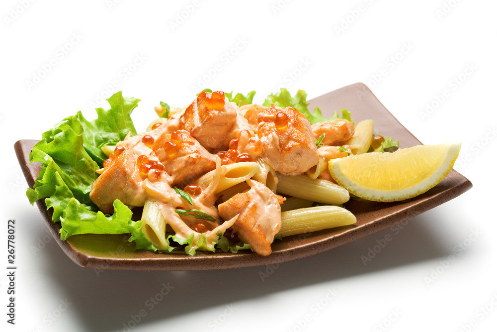 Salmon with Caviar and Noodles Salmon with Caviar and Noodles