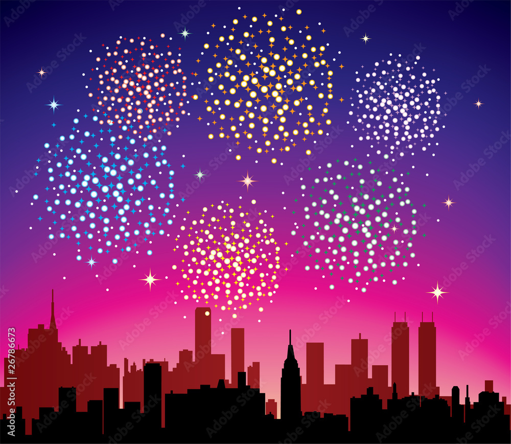 vector fireworks over a city vector fireworks over a city