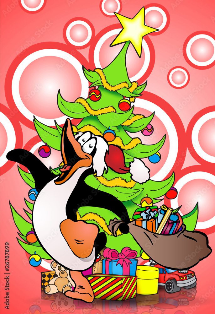 Naklejka premium penguin on Christmas