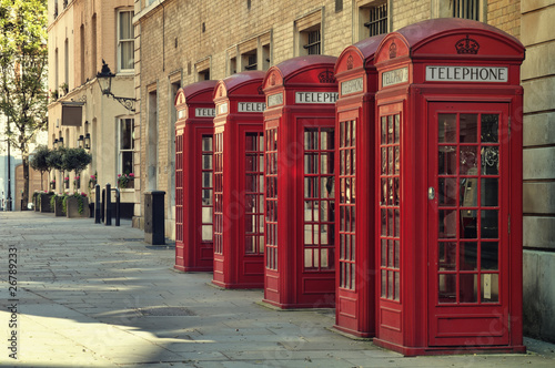 Traditional old style UK red phone boxes in London. © fazon